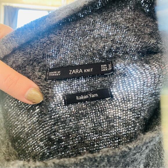 ZARA Knit Italian Yarn Charcoal Grey Half Sleeve Turtleneck Pullover Sweater M - Picture 6 of 7